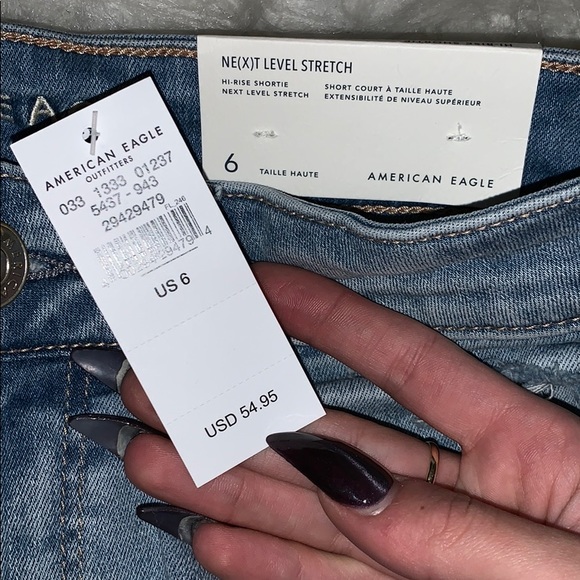 Hi-rise bluejean shorts with lace pockets AEO - Picture 3 of 4